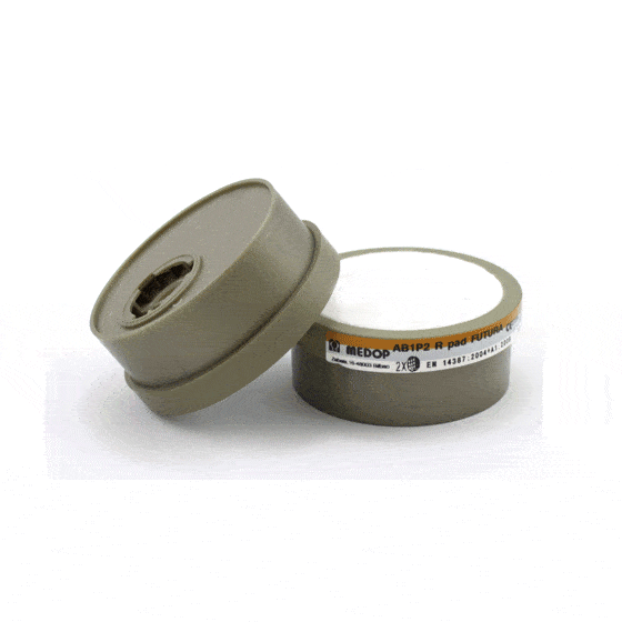 O filtro AB1P2R PAD da Medop é um protetor respiratório com marcação AB1P2R PAD que oferece proteção contra partículas, gases e vapores, disponível para buconasais com conexão de baioneta.