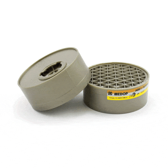 O filtro ABE1 da Medop é um protetor respiratório com marcação ABE1 que oferece proteção contra gases e vapores, disponível para buconasais com conexão de baioneta.