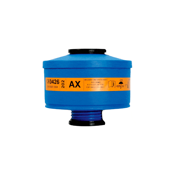 Le filtre AX de Medop, un protecteur respiratoire avec marquage AX, protège contre les gaz et vapeurs, valable pour les demi-masques avec fermeture universelle.