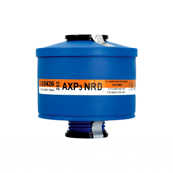 Le filtre AXP3 NR D de Medop, un protecteur respiratoire avec marquage AXP3 NR D, protège contre les gaz et les vapeurs, valable pour les demi-masques avec fermeture universelle.