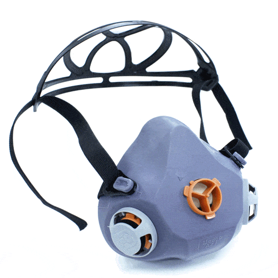 Halbmaske zwei Filter, Halbmaske mit Bajonettanschluss, Atemschutz, Arbeitsschutz, Sicherheitshalbmaske, PSA, Medop, Halbmaske