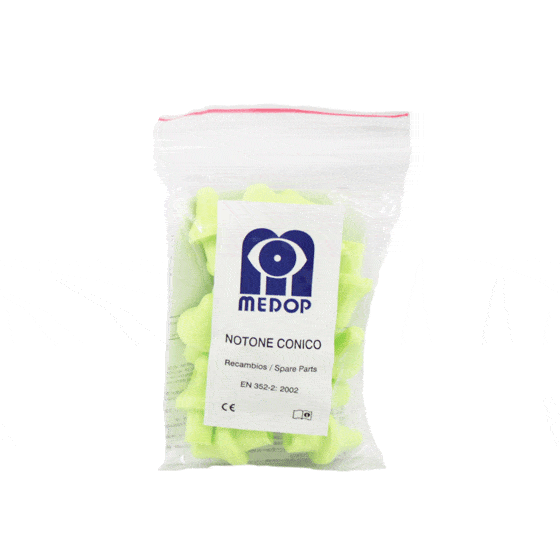 Medop single use earplugs in two different versions. Fastening strap included. Manufactured using hypo-allergenic material, easy insertion. SNR 20 dB