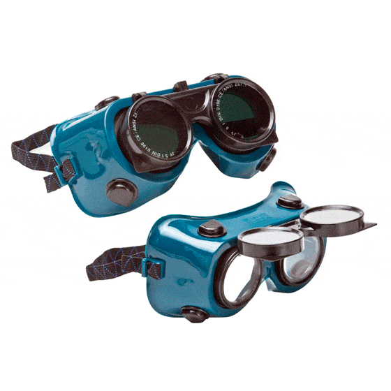 A Soplete é um modelo de óculos da Medop para soldadura, com lente dupla e sistema de lente rebatível, apto para processos combinados. 