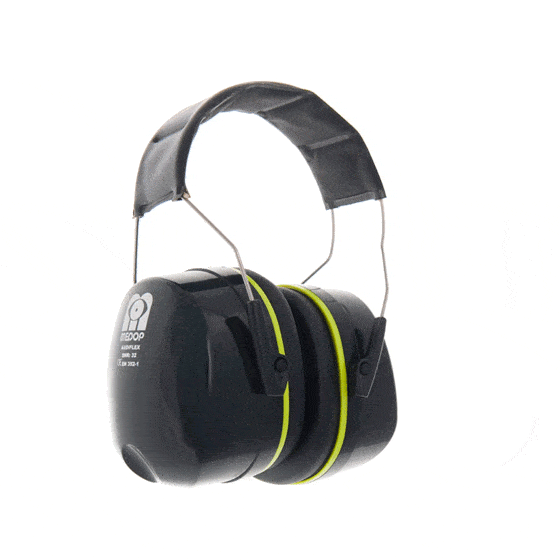 Auriculares de Medop extra cómodos por su arnés y almohadillas acolchadas. Compatible con otros EPIs e ideal para cualquier industria. SNR 32 dB