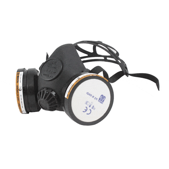 La semimaschera Mask II Plus, un eccellente protettore respiratorio in caucciù inodore, comoda, sicura, con filtri con raccordo filettato per postazioni di pittura.