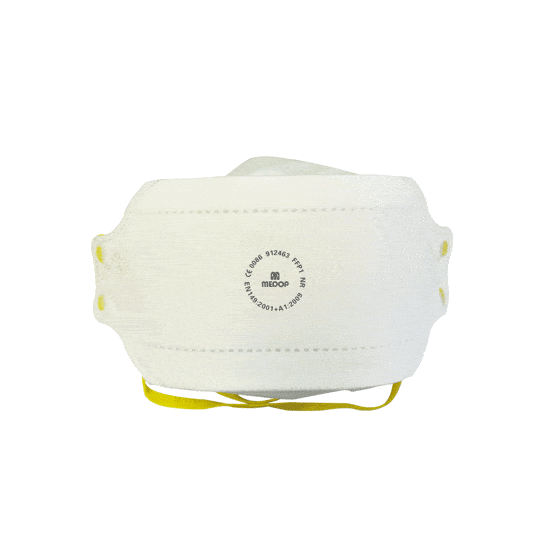 P1P, foldable 4P Series particle filtering mask, innovative double horizontal pleat design, comfort and ease of breathing with FFP1 protection.
