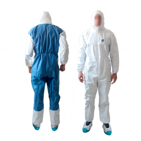 Single use jumpsuit from Medop made of anti-static material, with a two-way zip and a double protective flap.
